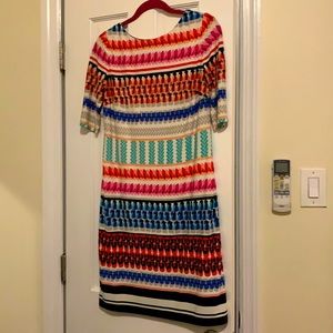 Multi-color patterned dress.